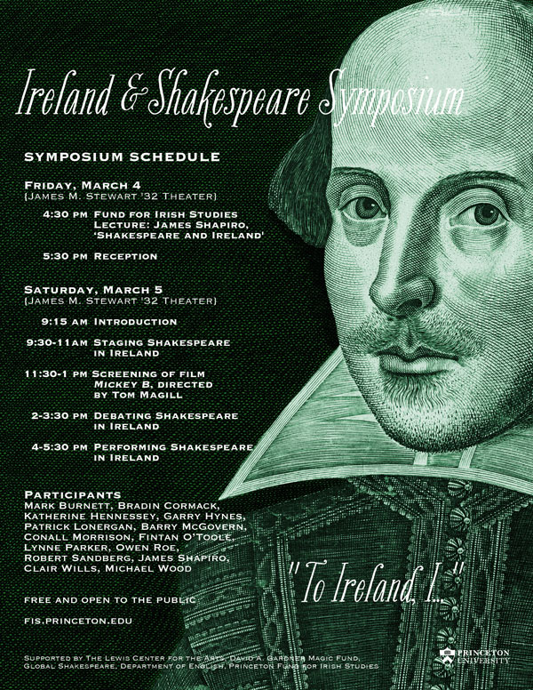 poster listing schedule for Ireland and Shakespeare Symposium
